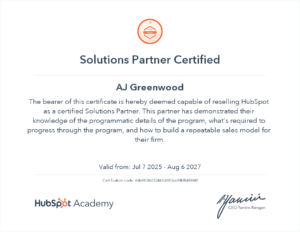 Hubspot Partner Certification - AJ Greenwood